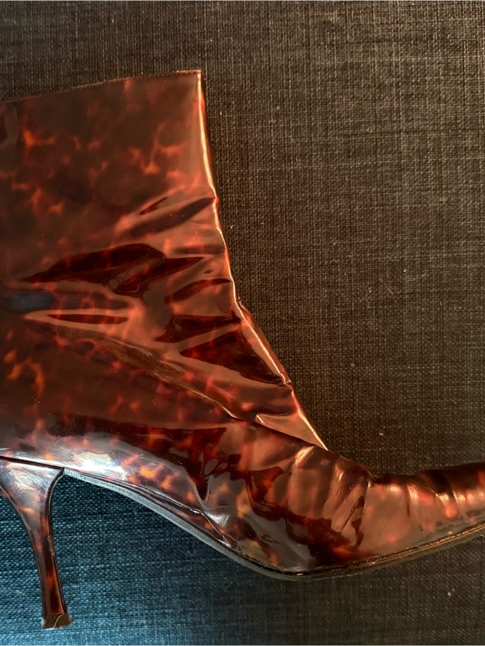 Stuart Weitzman Tortoiseshell Patent Leather Ankle Bootie 2.5” Heel